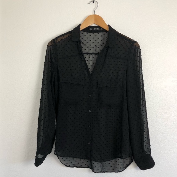 zara black sheer top